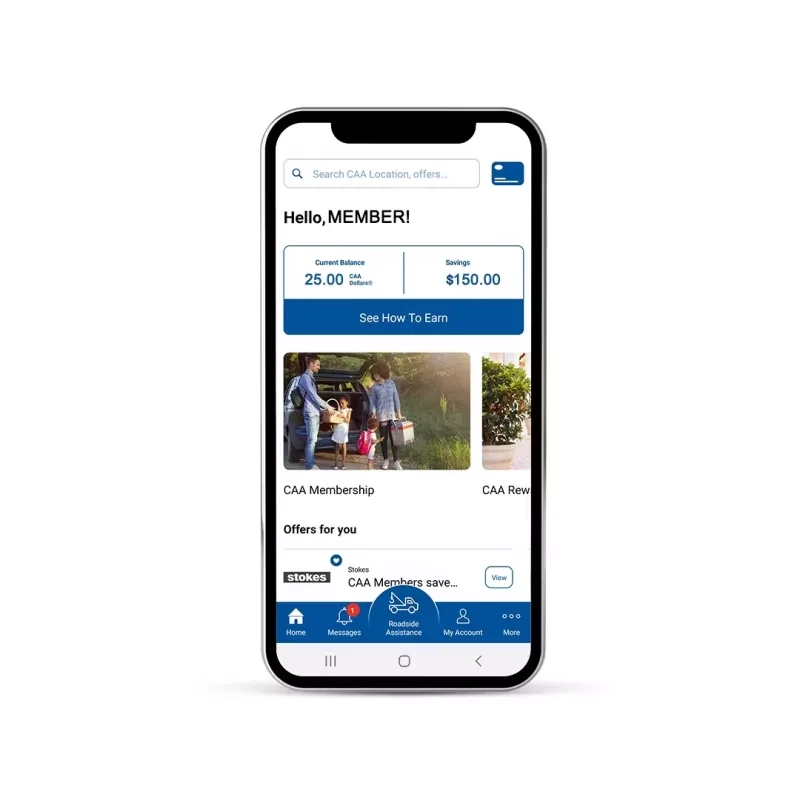 The home screen of the CAA Mobile App The home screen of the CAA Mobile App